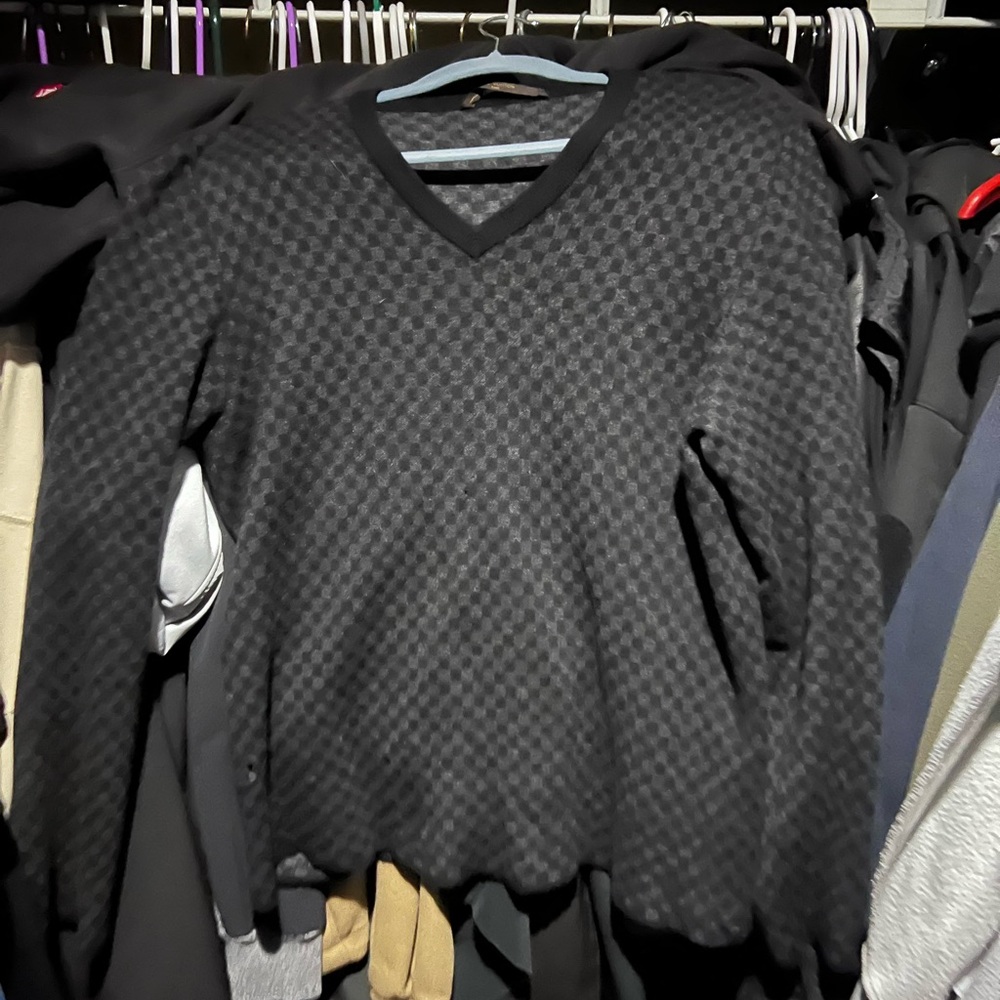 Black Checkered V-Neck Sweater